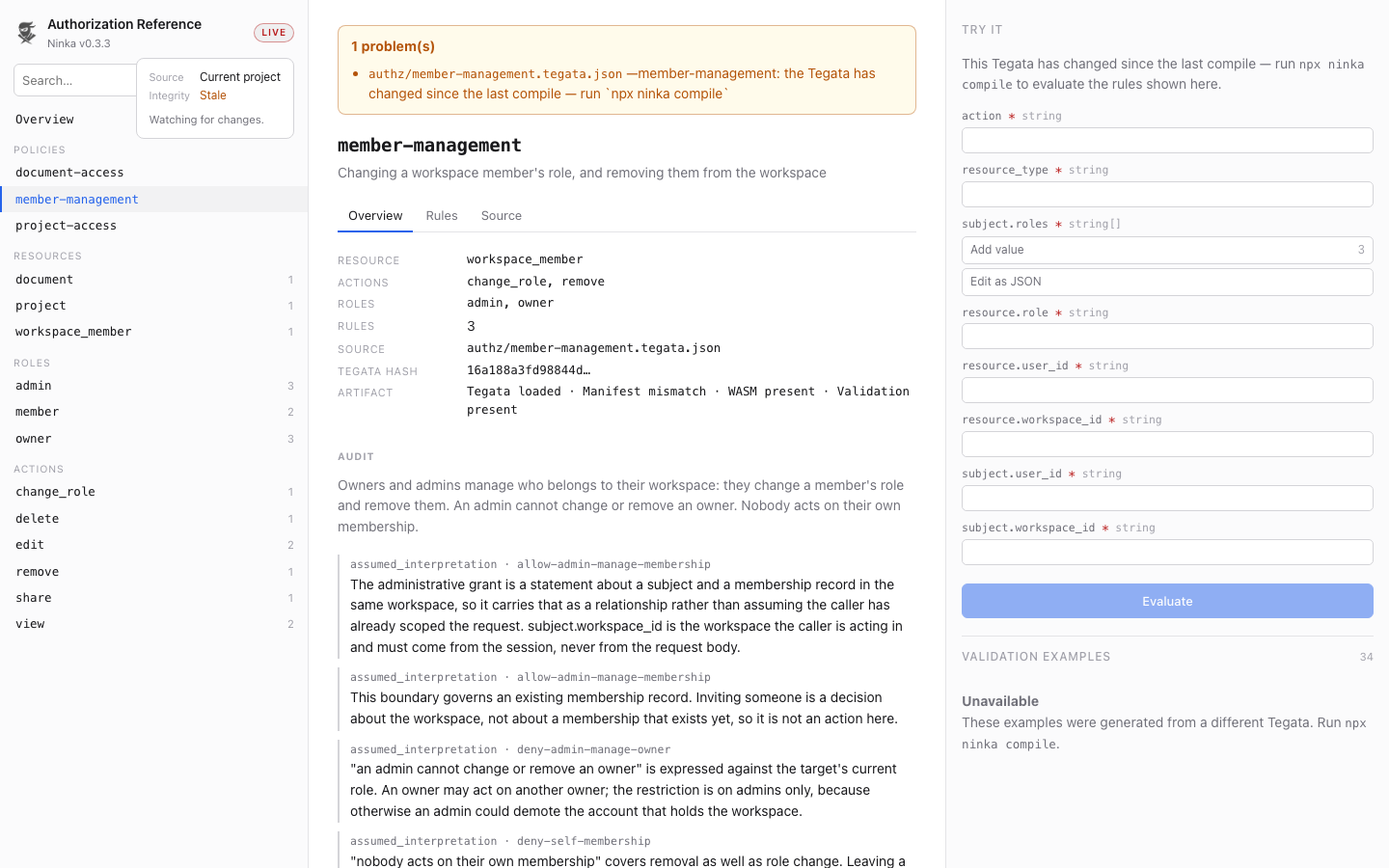 A policy whose Tegata changed since the last compile
